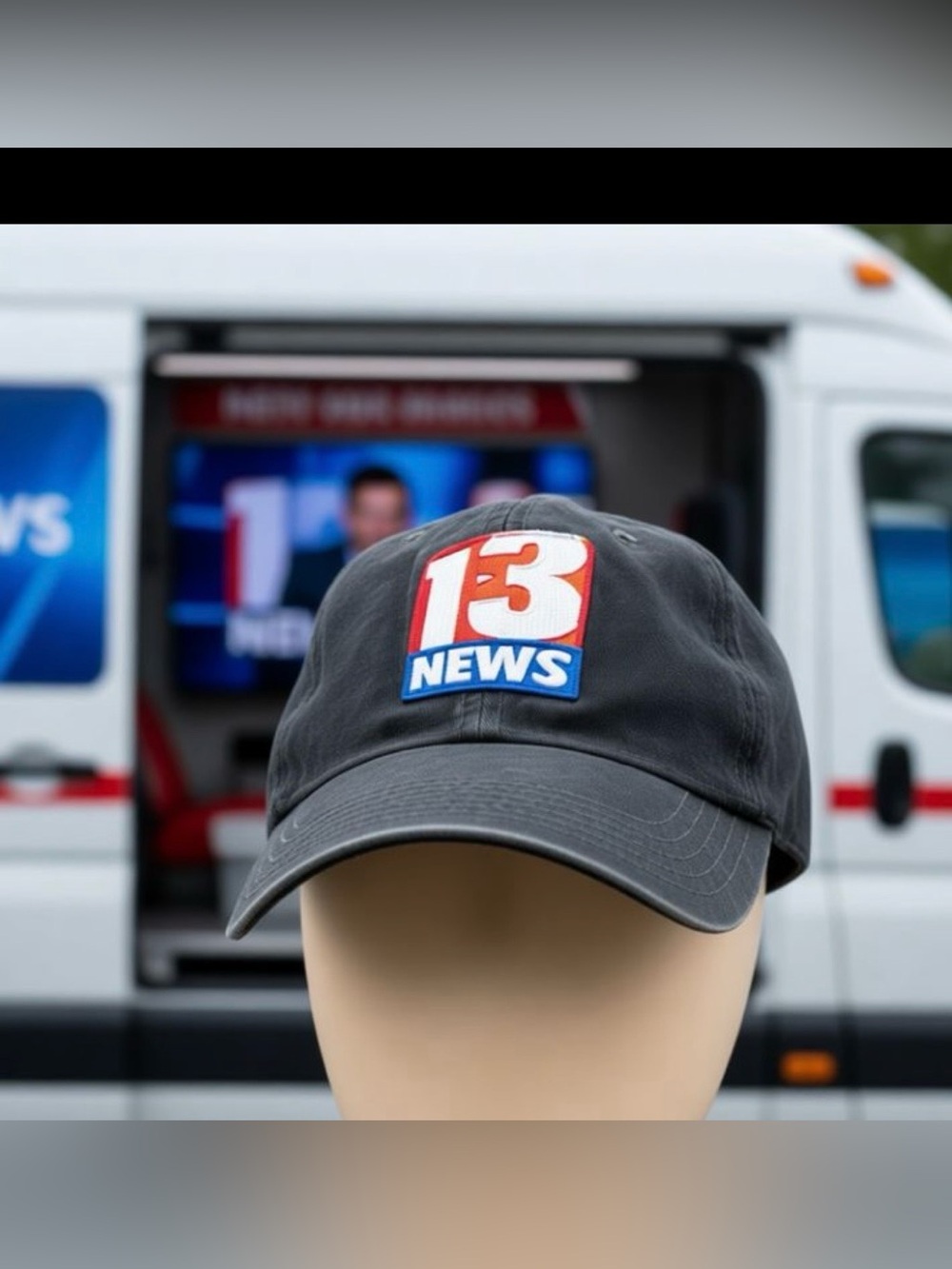 Port Authority Black Baseball Cap with Navy Label and Red Accent